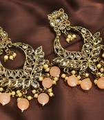 Designer Peach Antique Gold Plated AD Zircon Bead Drop Earrings