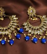 Designer Blue Antique Gold Plated AD Zircon Bead Drop Earrings