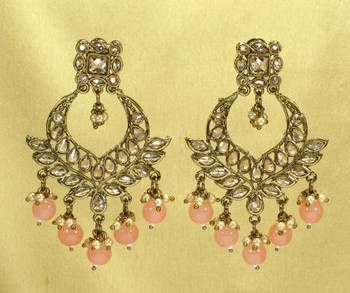 Designer Peach Antique Gold Plated AD Zircon Bead Drop Earrings 2