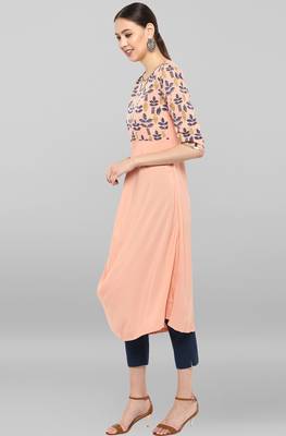 Janasya Peach printed crepe ethnic-kurtis 3