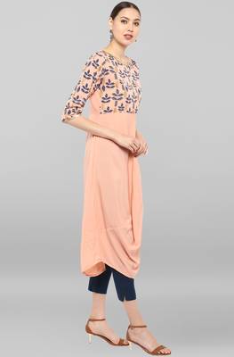 Janasya Peach printed crepe ethnic-kurtis 4