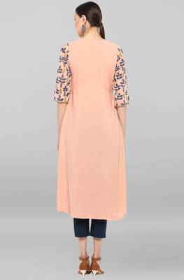Janasya Peach printed crepe ethnic-kurtis 5