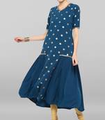 Janasya Teal printed crepe ethnic-kurtis