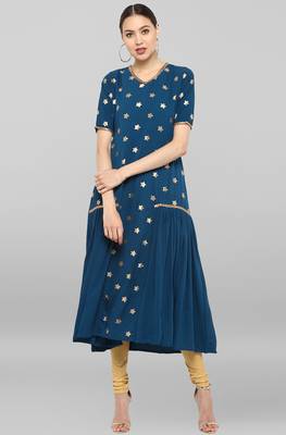 Janasya Teal printed crepe ethnic-kurtis 2