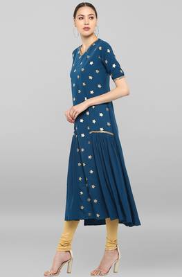 Janasya Teal printed crepe ethnic-kurtis 3