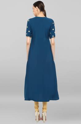 Janasya Teal printed crepe ethnic-kurtis 5