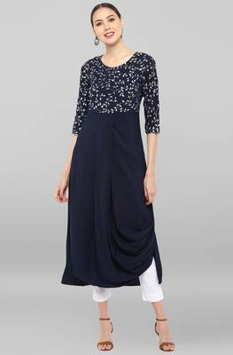 Janasya Dark-blue printed crepe ethnic-kurtis 1