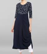 Janasya Dark-blue printed crepe ethnic-kurtis