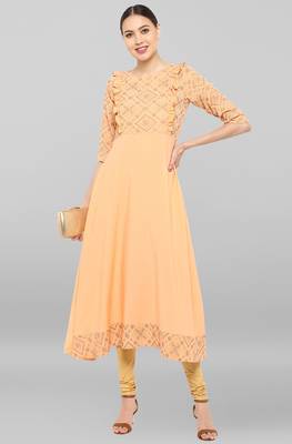 Janasya Peach printed crepe ethnic-kurtis 1