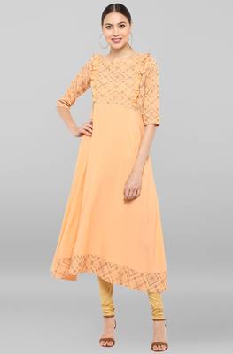 Janasya Peach printed crepe ethnic-kurtis 2