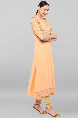 Janasya Peach printed crepe ethnic-kurtis 3