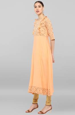 Janasya Peach printed crepe ethnic-kurtis 4