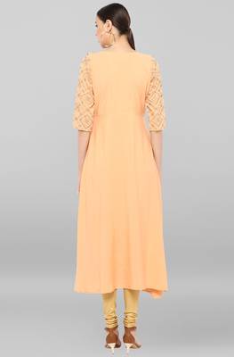 Janasya Peach printed crepe ethnic-kurtis 5