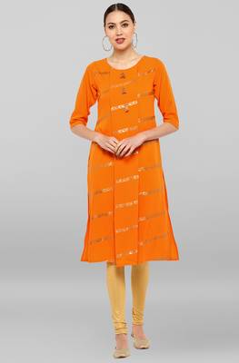 Janasya Orange printed crepe ethnic-kurtis 1