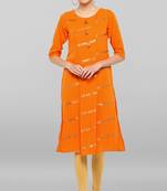 Janasya Orange printed crepe ethnic-kurtis