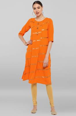 Janasya Orange printed crepe ethnic-kurtis 2