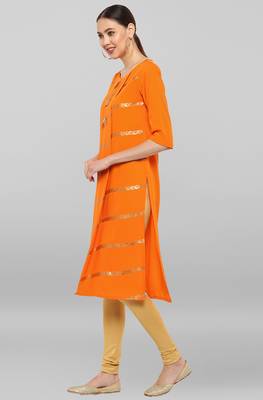 Janasya Orange printed crepe ethnic-kurtis 3