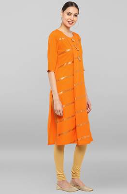 Janasya Orange printed crepe ethnic-kurtis 4