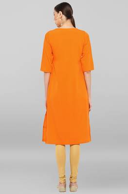 Janasya Orange printed crepe ethnic-kurtis 5