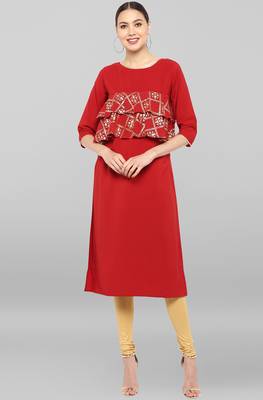 Janasya Maroon printed crepe ethnic-kurtis 1