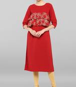 Janasya Maroon printed crepe ethnic-kurtis