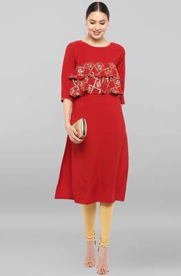 Janasya Maroon printed crepe ethnic-kurtis 2