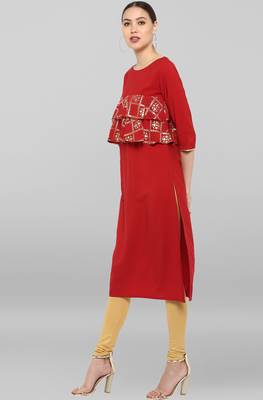 Janasya Maroon printed crepe ethnic-kurtis 3