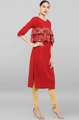 Janasya Maroon printed crepe ethnic-kurtis 4