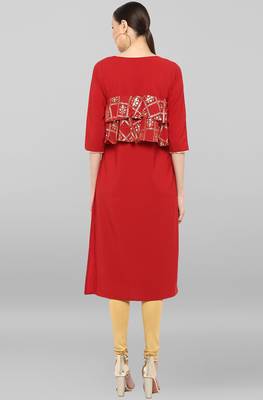 Janasya Maroon printed crepe ethnic-kurtis 5