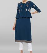 Janasya Teal printed crepe ethnic-kurtis