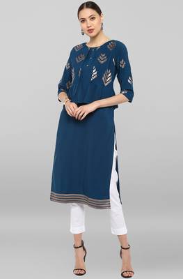 Janasya Teal printed crepe ethnic-kurtis 2