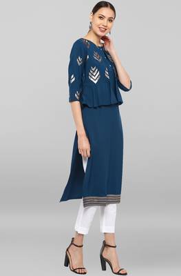 Janasya Teal printed crepe ethnic-kurtis 4