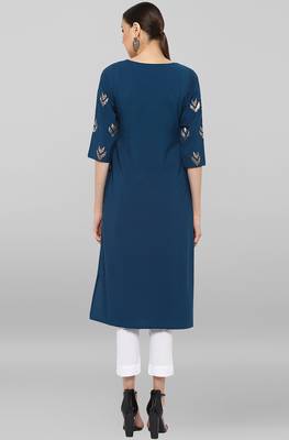 Janasya Teal printed crepe ethnic-kurtis 5
