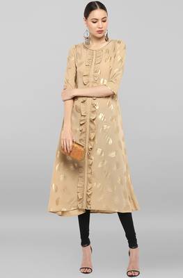 Janasya Beige printed crepe ethnic-kurtis 1