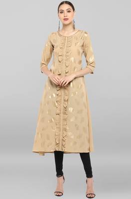 Janasya Beige printed crepe ethnic-kurtis 2