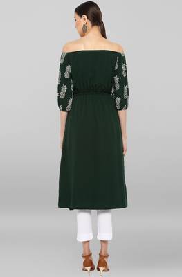 Janasya Dark-green printed crepe ethnic-kurtis 5