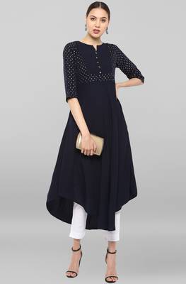 Janasya Blue printed crepe ethnic-kurtis 1