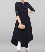 Janasya Blue printed crepe ethnic-kurtis