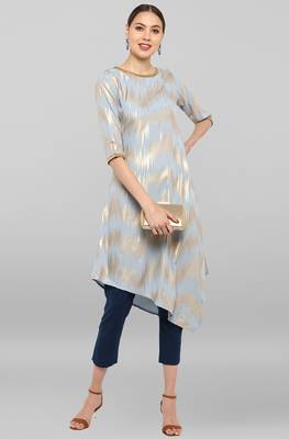 Janasya Grey printed crepe ethnic-kurtis 1