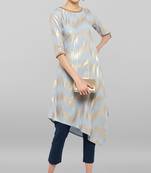 Janasya Grey printed crepe ethnic-kurtis