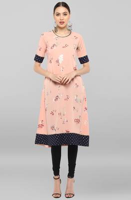 Janasya Peach printed crepe ethnic-kurtis 1