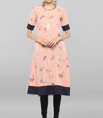 Janasya Peach printed crepe ethnic-kurtis