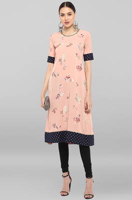 Janasya Peach printed crepe ethnic-kurtis 2