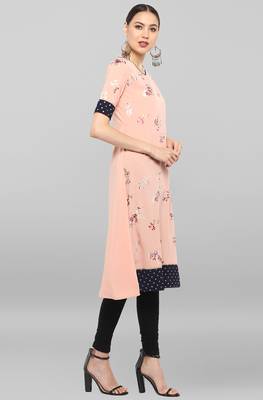 Janasya Peach printed crepe ethnic-kurtis 4