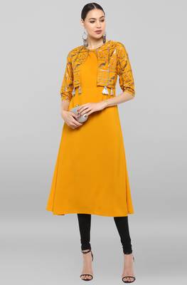 Mustard printed crepe ethnic-kurtis 1