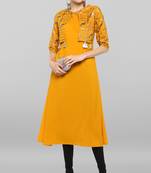 Mustard printed crepe ethnic-kurtis