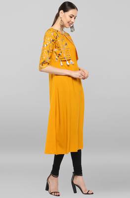 Mustard printed crepe ethnic-kurtis 3