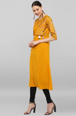 Mustard printed crepe ethnic-kurtis 4