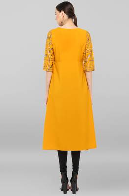 Mustard printed crepe ethnic-kurtis 5