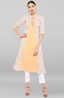 Janasya Peach printed crepe ethnic-kurtis 1